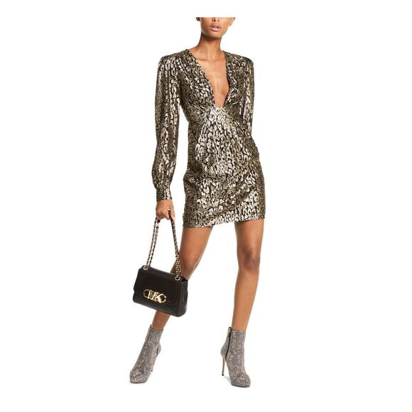 MICHAEL MICHAEL KORS Womens Black Cuffs Lined Blouson Sleeve Mini Sheath Dress 0